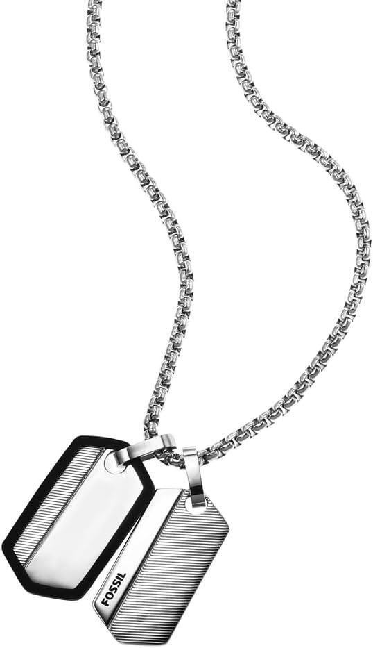 imageFossil Mens Stainless Steel or Leather Necklace for MenSilverBlack Grooved Tag