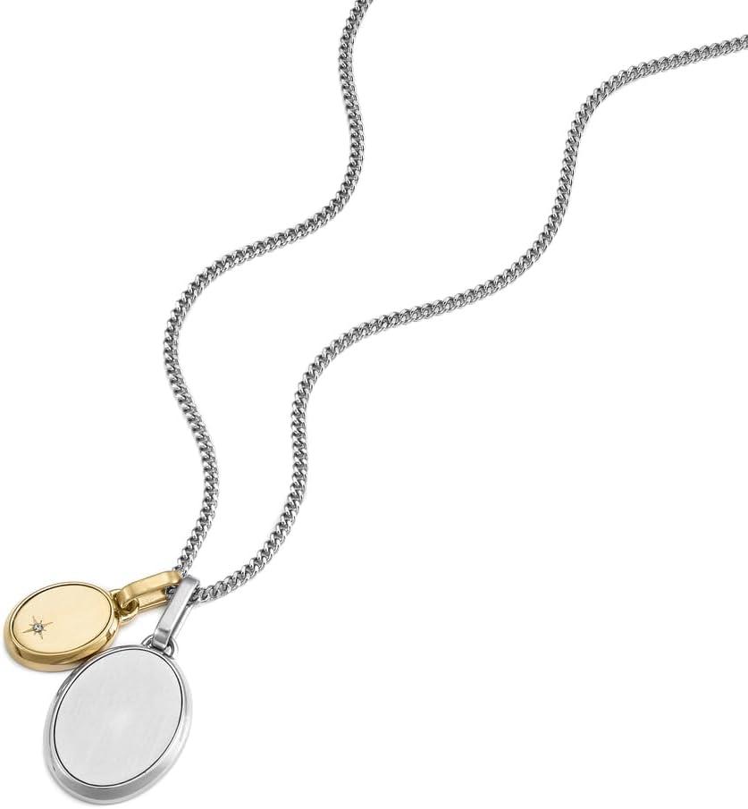 imageFossil Mens Stainless Steel or Leather Necklace for MenSilverGold Dual Pendants