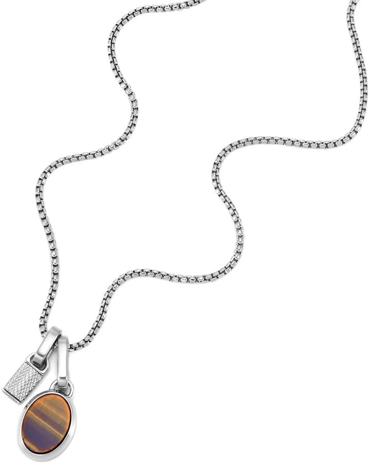 imageFossil Mens Stainless Steel or Leather Necklace for MenSilverTigers Eye