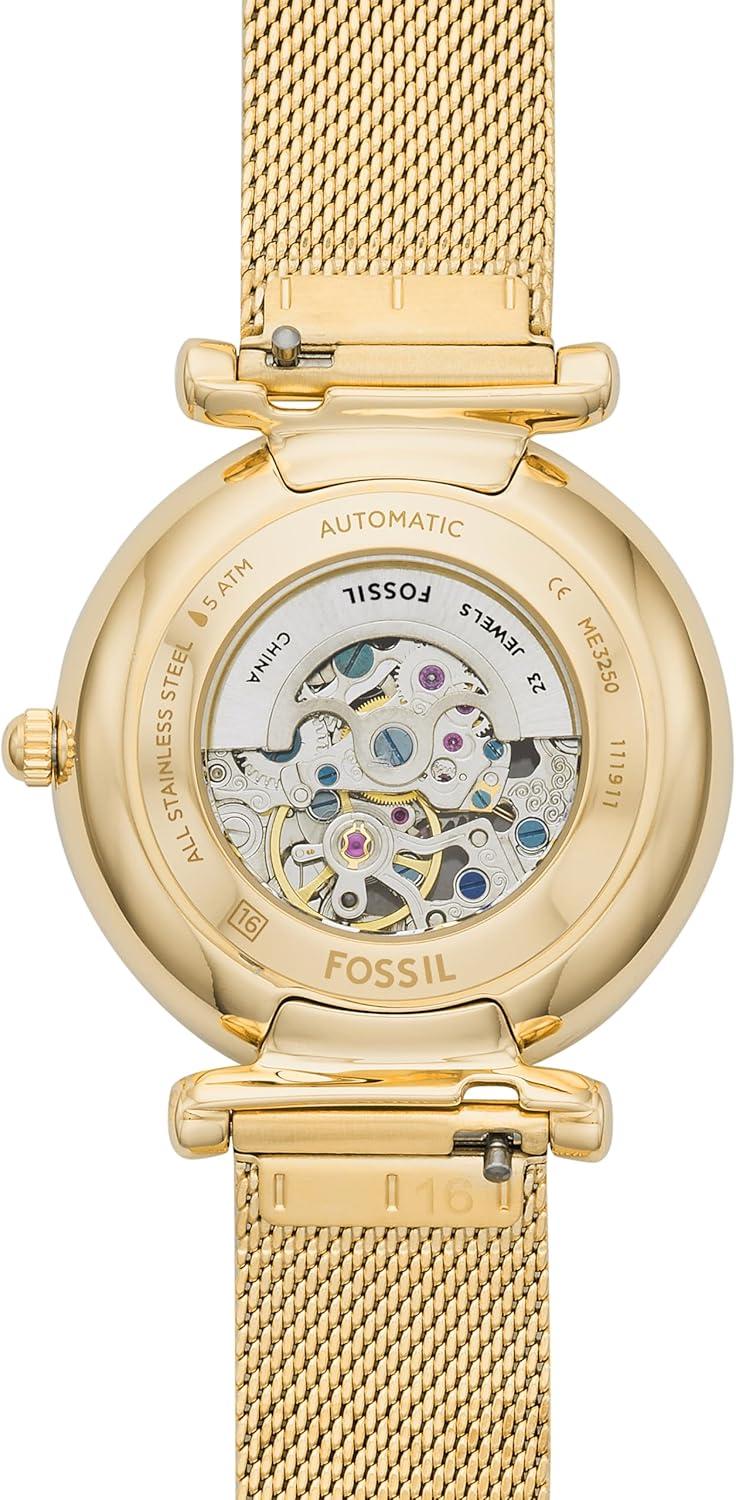 imageFossil Womens Carlie Automatic Stainless Steel Mesh ThreeHand WatchGold Mesh