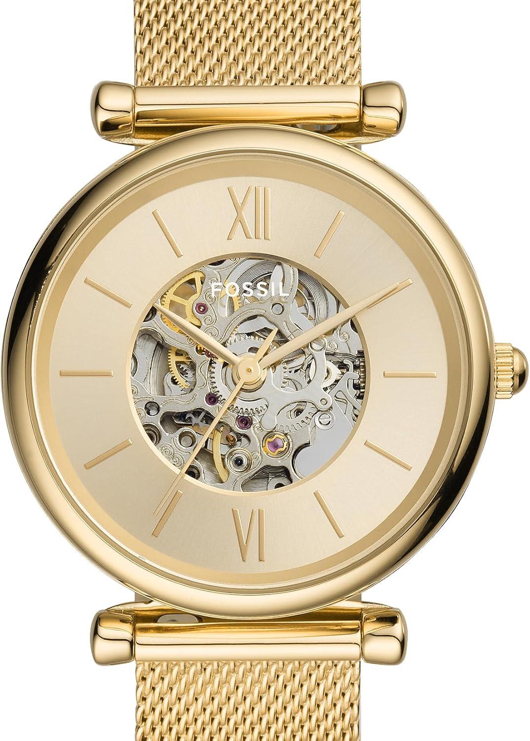 imageFossil Womens Carlie Automatic Stainless Steel Mesh ThreeHand WatchGold Mesh