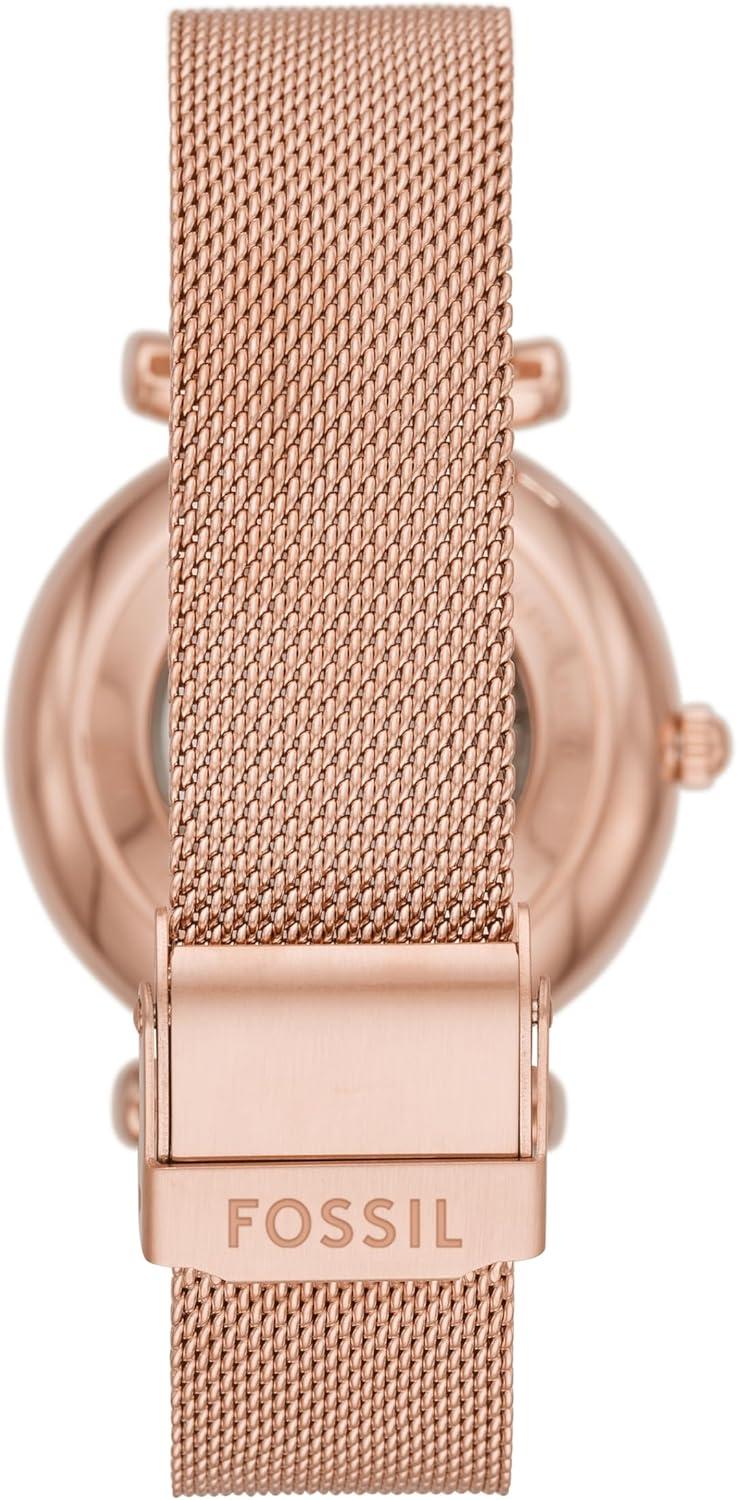 imageFossil Womens Carlie Automatic Stainless Steel Mesh ThreeHand WatchRose Gold Automatic