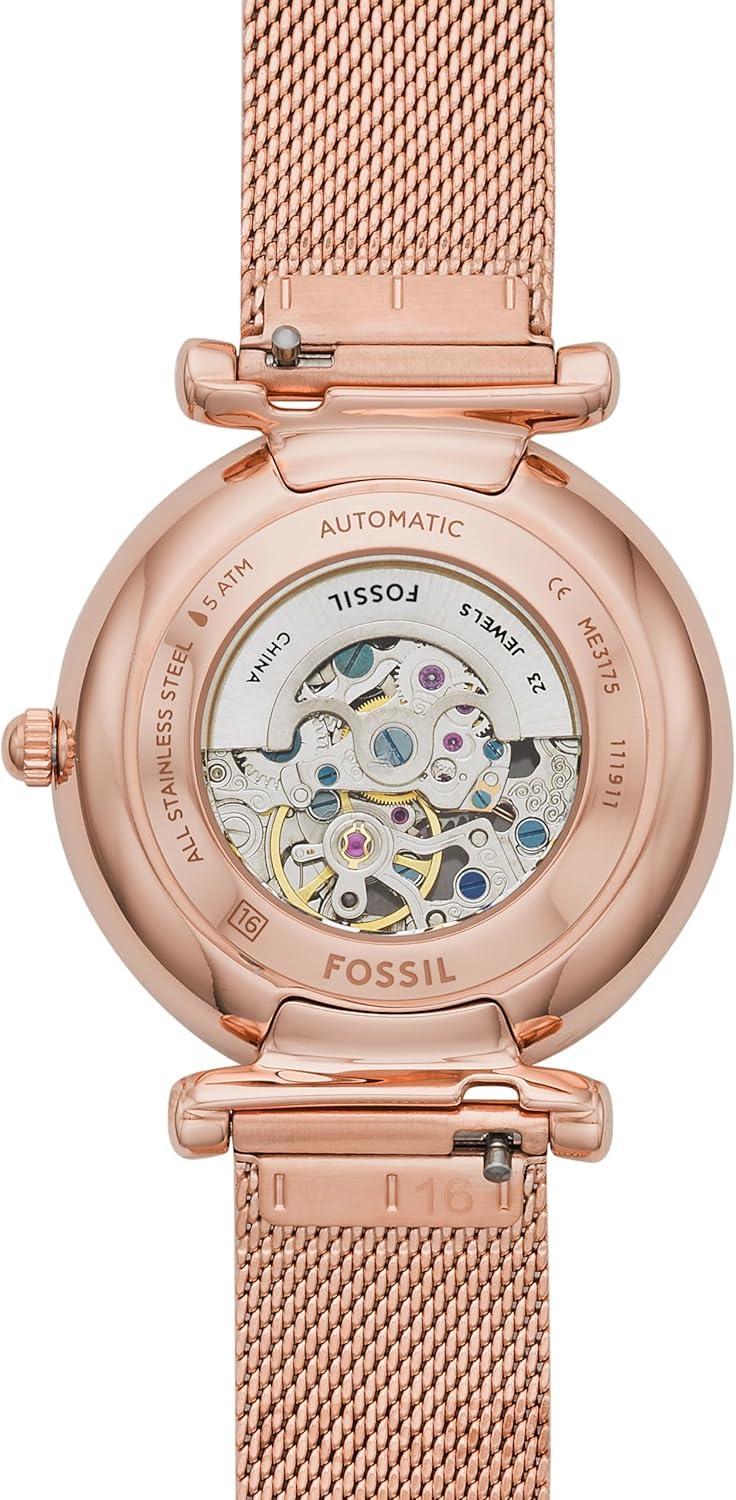 imageFossil Womens Carlie Automatic Stainless Steel Mesh ThreeHand WatchRose Gold Automatic