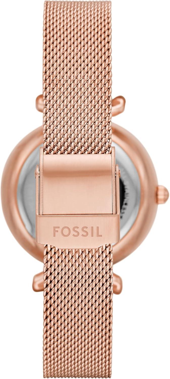imageFossil Womens Carlie Automatic Stainless Steel Mesh ThreeHand WatchRose Gold MeshWhite
