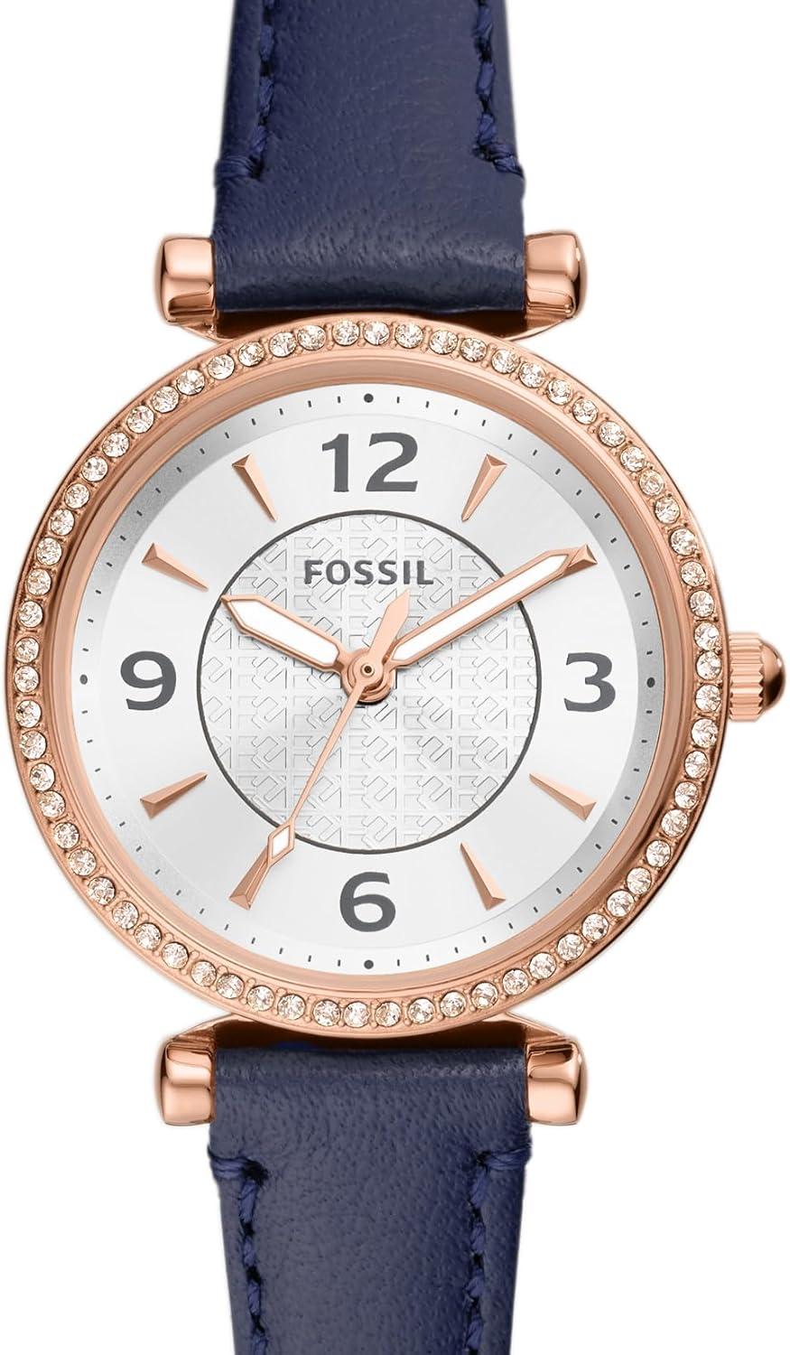 imageFossil Womens Carlie Quartz Stainless Steel ThreeHand WatchBlue LeatherRose Gold