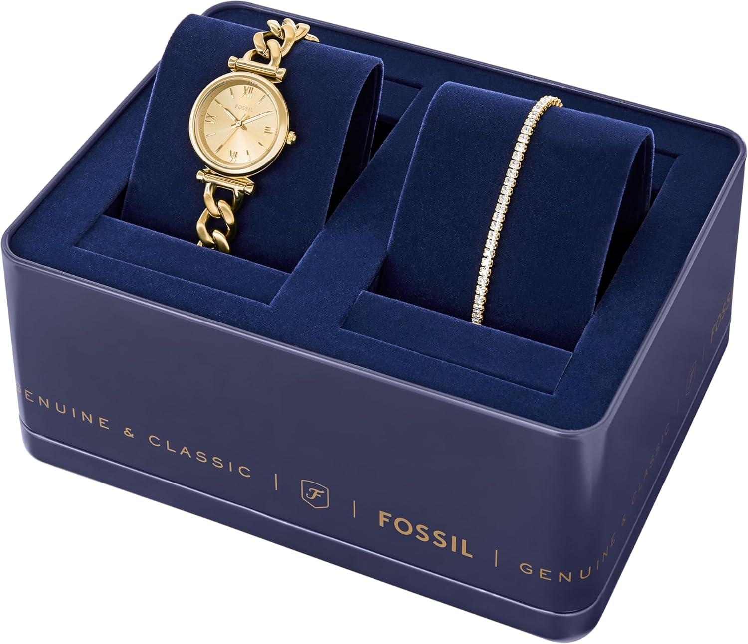 imageFossil Womens Carlie Quartz Stainless Steel ThreeHand WatchGold Chain Gift Set