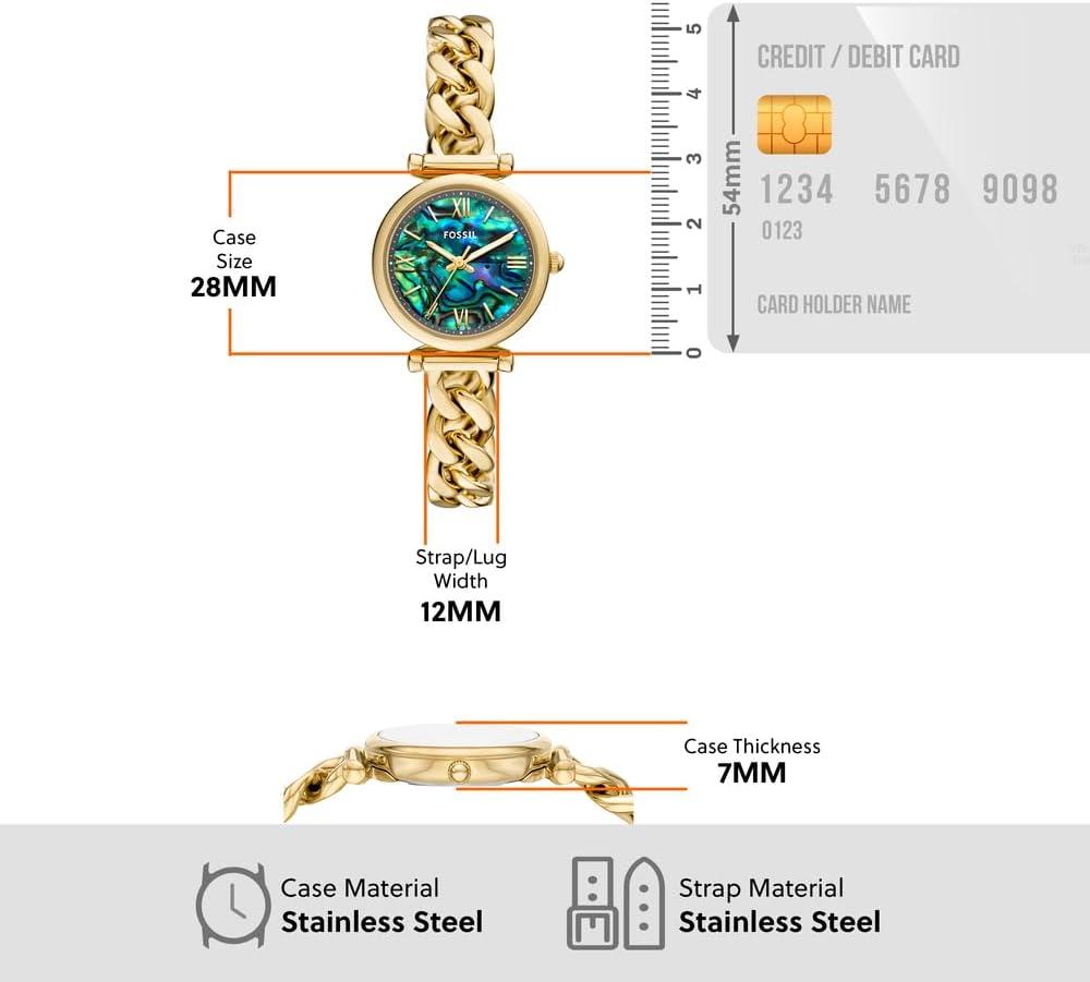 imageFossil Womens Carlie Quartz Stainless Steel ThreeHand WatchGold ChainGreen