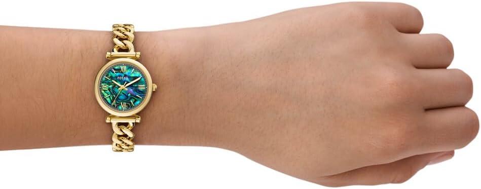 imageFossil Womens Carlie Quartz Stainless Steel ThreeHand WatchGold ChainGreen