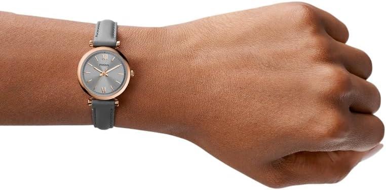imageFossil Womens Carlie Quartz Stainless Steel ThreeHand WatchGray LeatherRose Gold