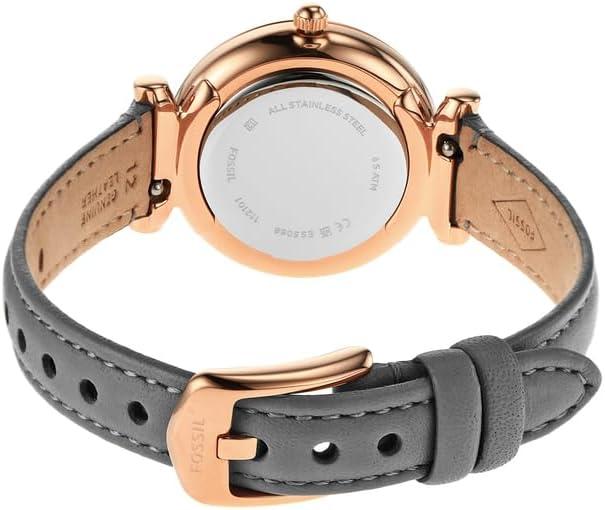 imageFossil Womens Carlie Quartz Stainless Steel ThreeHand WatchGray LeatherRose Gold