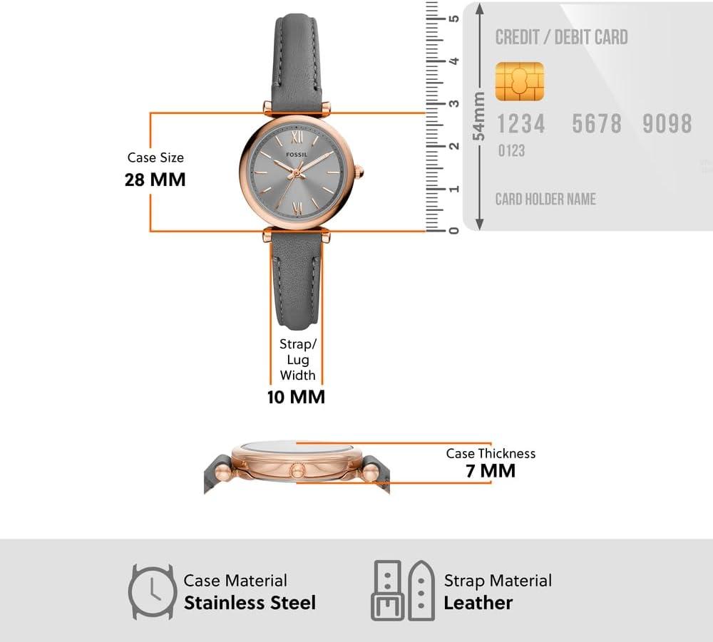 imageFossil Womens Carlie Quartz Stainless Steel ThreeHand WatchGray LeatherRose Gold