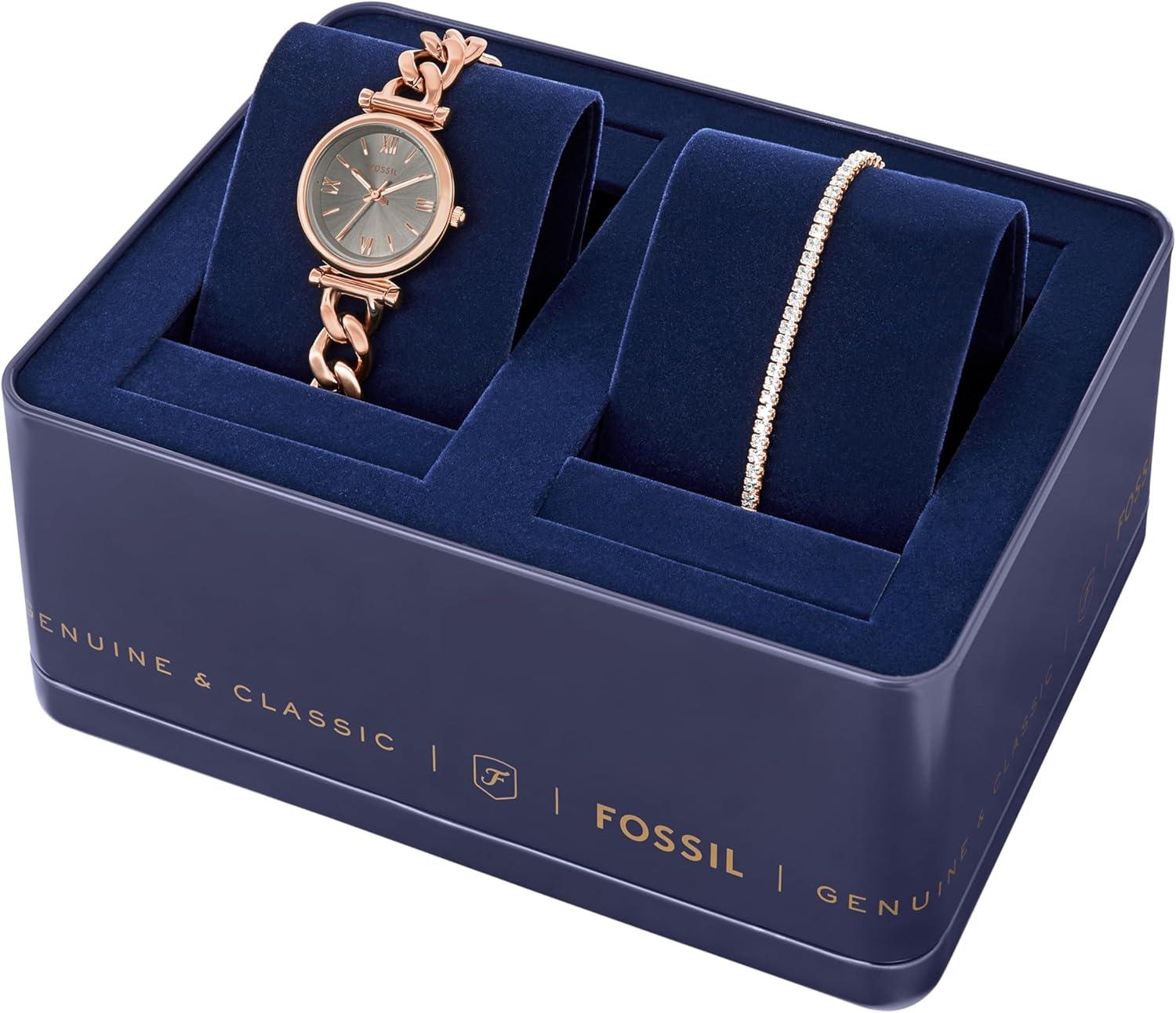 imageFossil Womens Carlie Quartz Stainless Steel ThreeHand WatchRose Gold Chain Gift Set