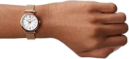 imageFossil Womens Carlie Quartz Stainless Steel ThreeHand WatchRose Gold Mesh