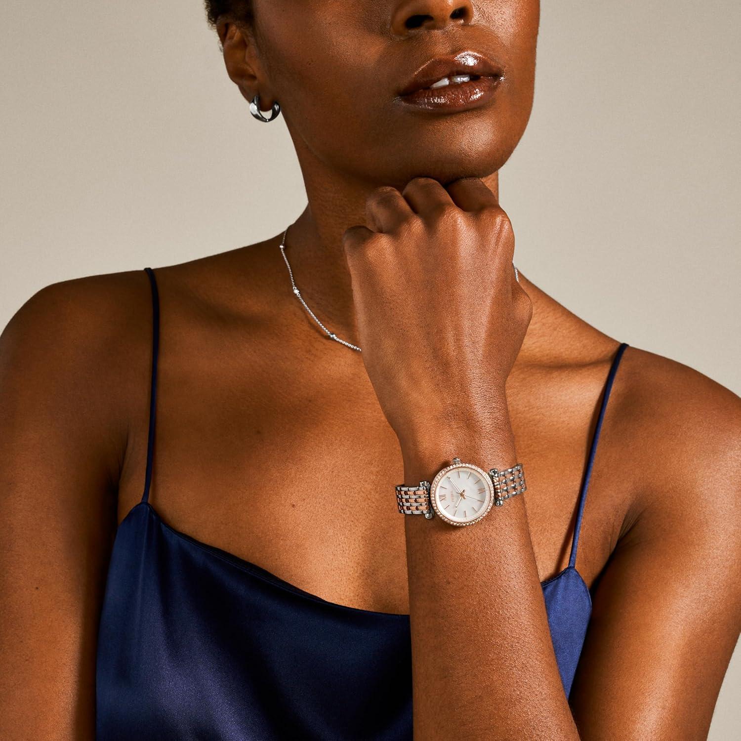 imageFossil Womens Carlie Quartz Stainless Steel ThreeHand WatchRose GoldSilver Glitz