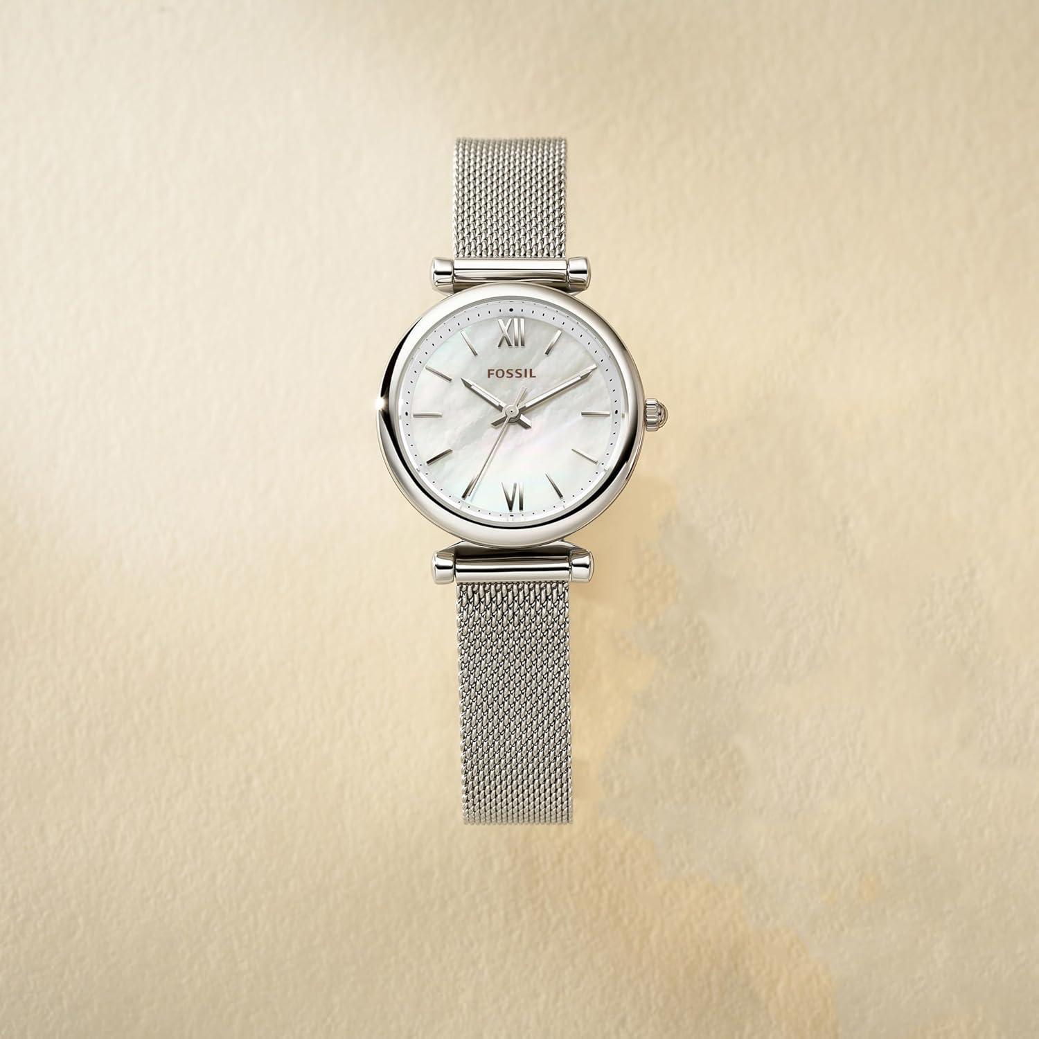 imageFossil Womens Carlie Quartz Stainless Steel ThreeHand WatchSilver Mesh