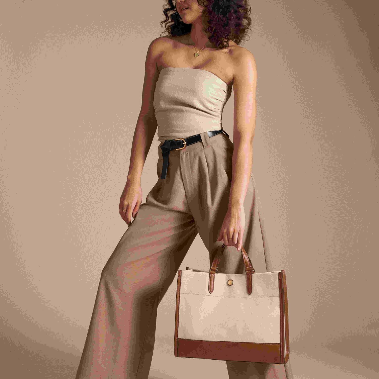 imageFossil Womens Gemma Tote BagNaturalMedium Brown Large