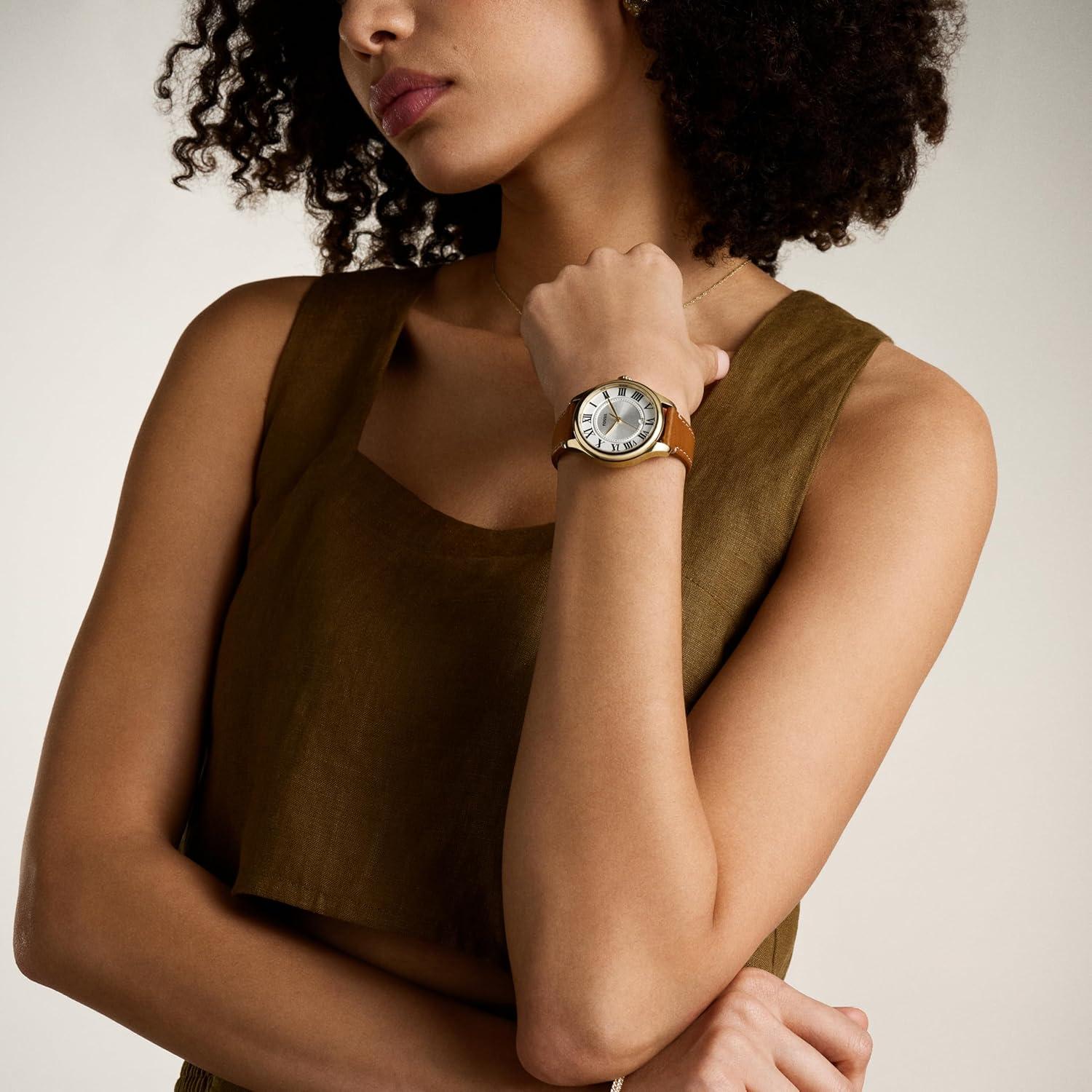 imageFossil Womens Gilmore ThreeHand Date Stainless Steel WatchBrown LeatherGold