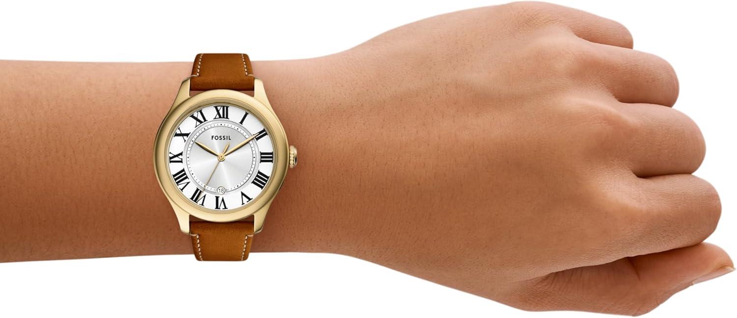 imageFossil Womens Gilmore ThreeHand Date Stainless Steel WatchBrown LeatherGold