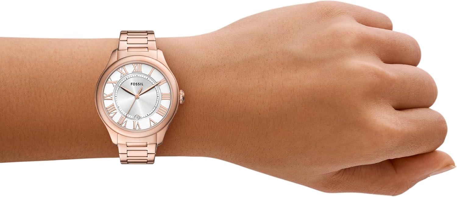 imageFossil Womens Gilmore ThreeHand Date Stainless Steel WatchRose Gold