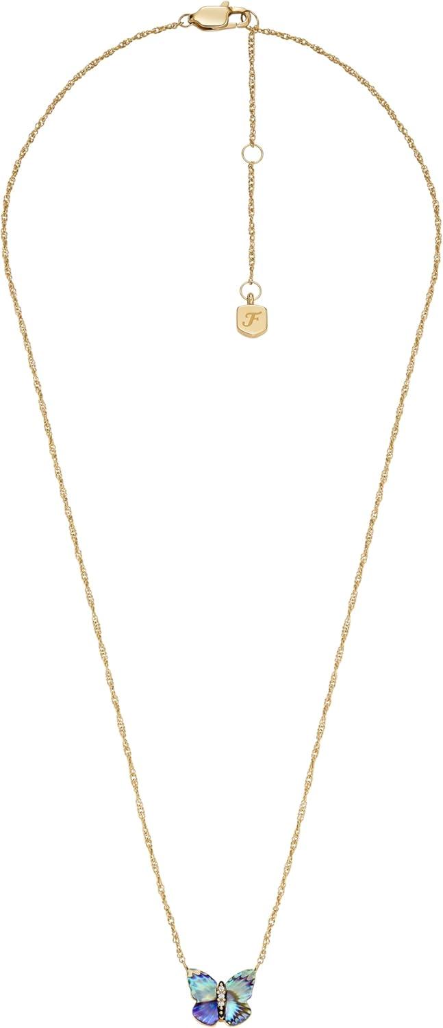 imageFossil Womens GoldTone Stainless Steel Pendant Chain Necklace for WomenButterfly Blue MOP