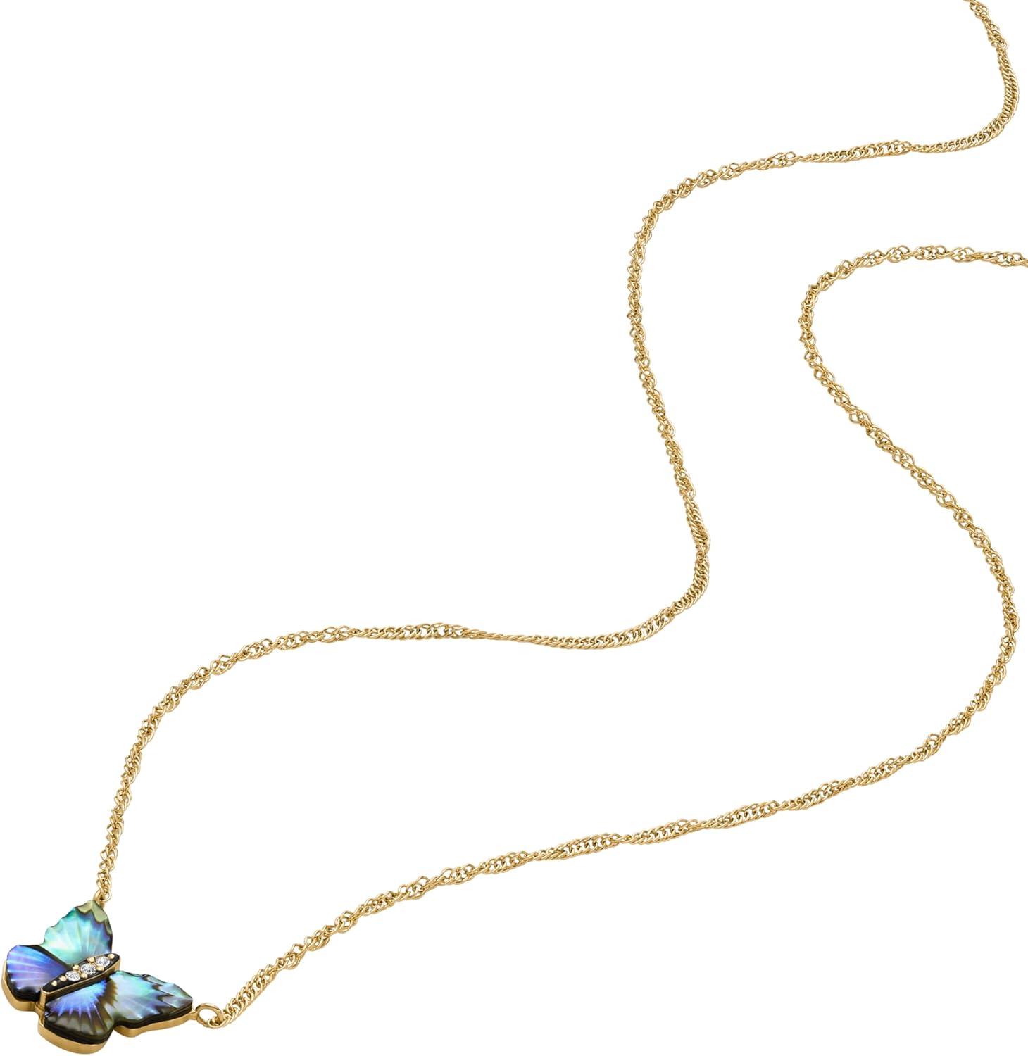 imageFossil Womens GoldTone Stainless Steel Pendant Chain Necklace for WomenButterfly Blue MOP
