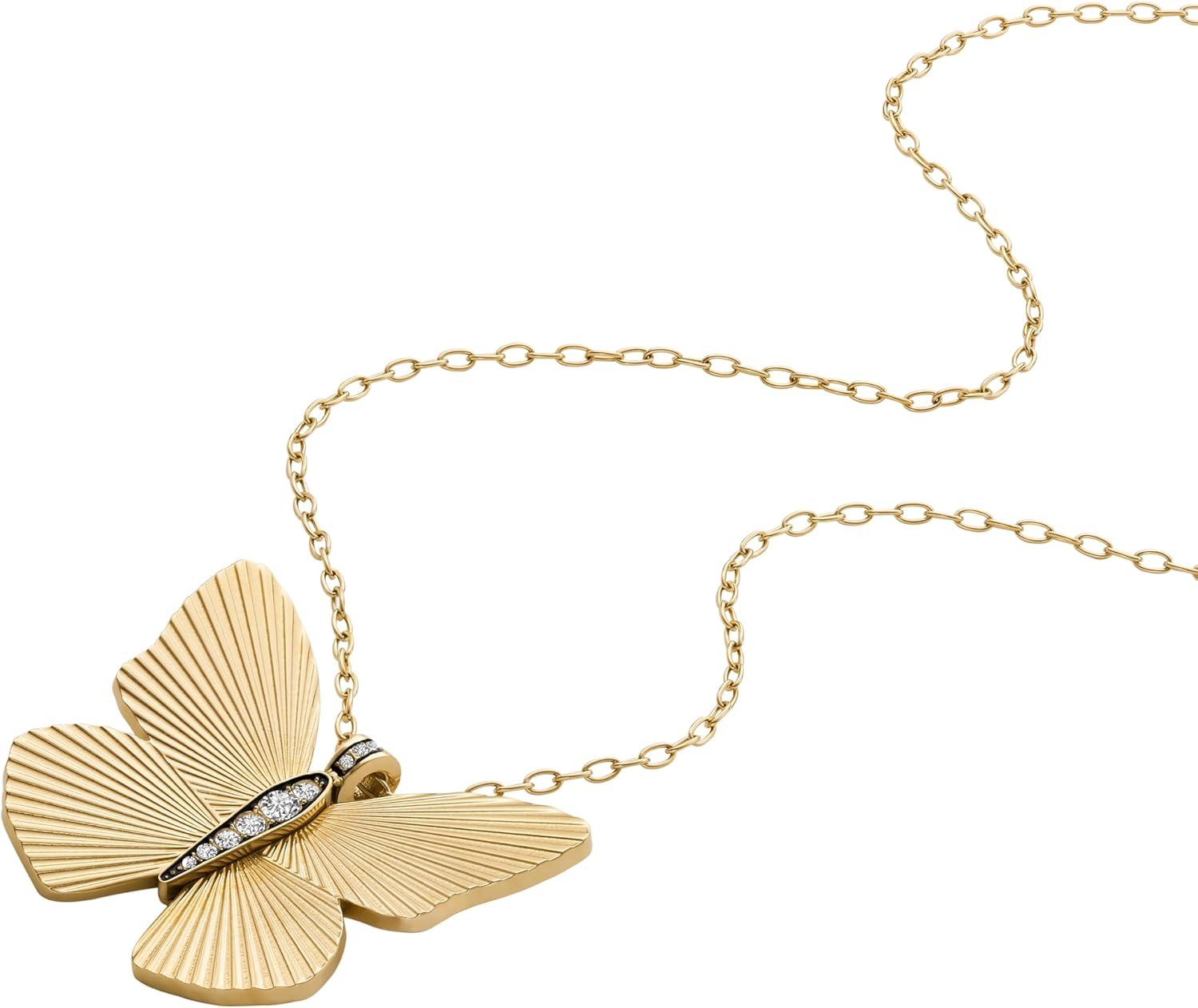 imageFossil Womens GoldTone Stainless Steel Pendant Chain Necklace for WomenButterfly Pendant