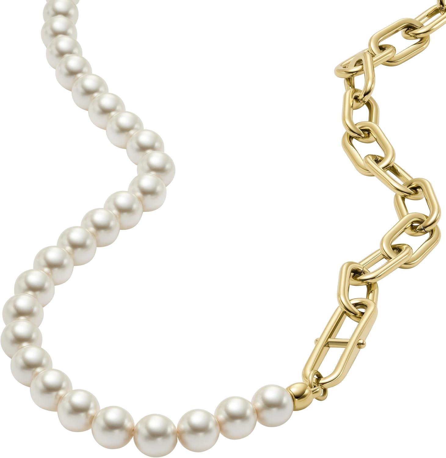 imageFossil Womens GoldTone Stainless Steel Pendant Chain Necklace for WomenGold ChainPearl