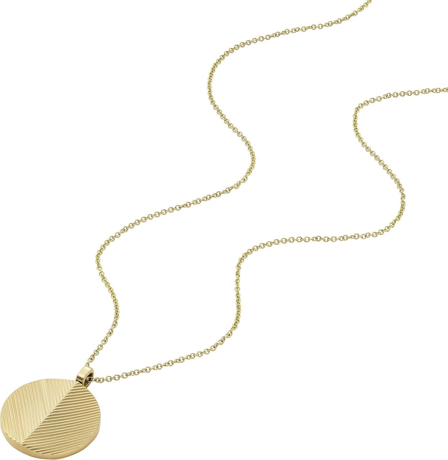 imageFossil Womens GoldTone Stainless Steel Pendant Chain Necklace for WomenGold Harlow Linear Texture Disc