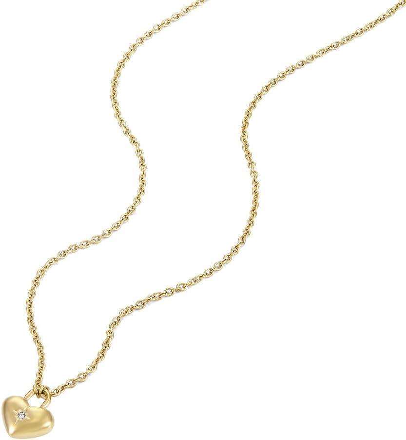 imageFossil Womens GoldTone Stainless Steel Pendant Chain Necklace for WomenGold Heart  Stud Earrings