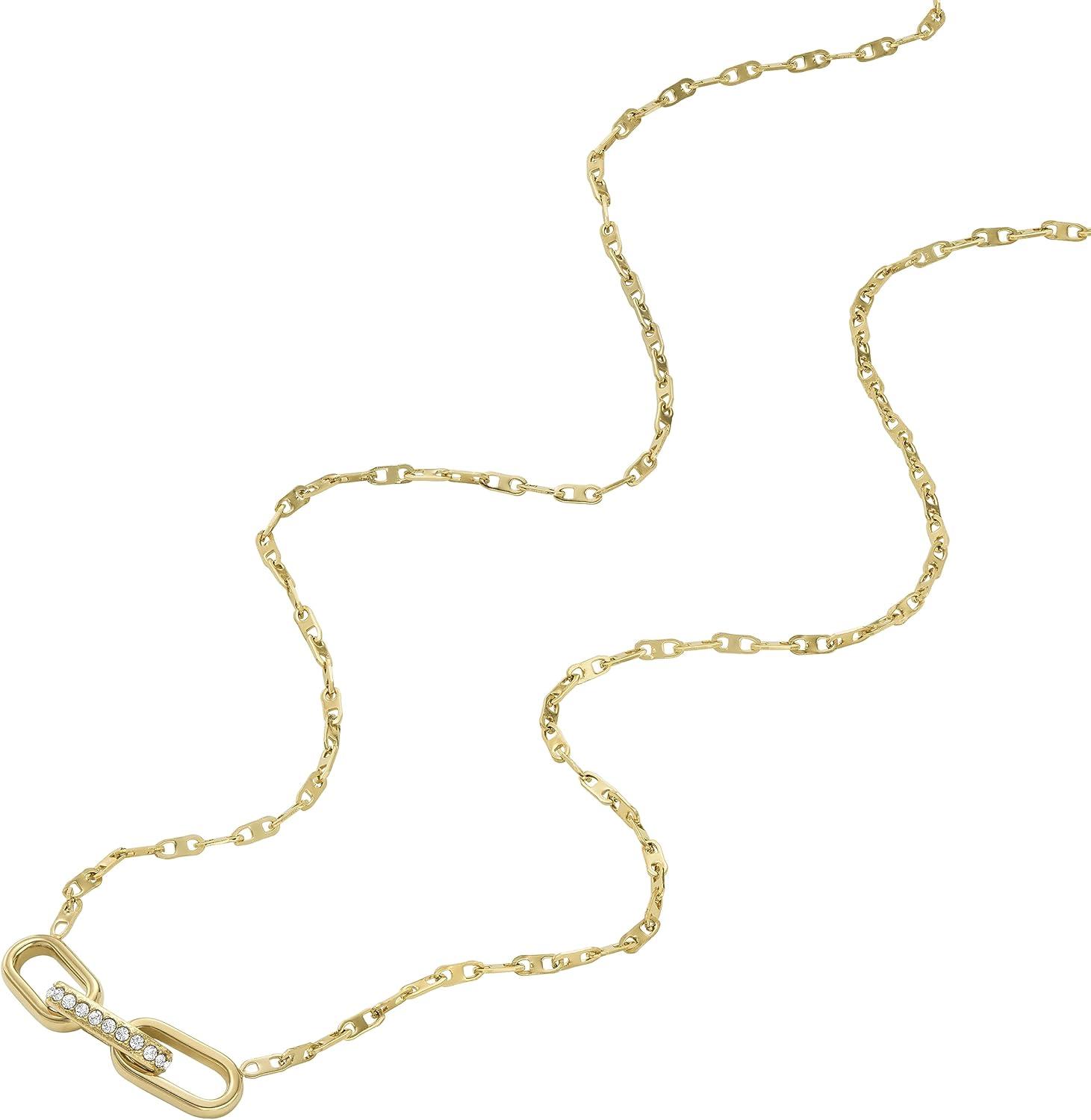 imageFossil Womens GoldTone Stainless Steel Pendant Chain Necklace for WomenGold Heritage DLink Glitz Chain