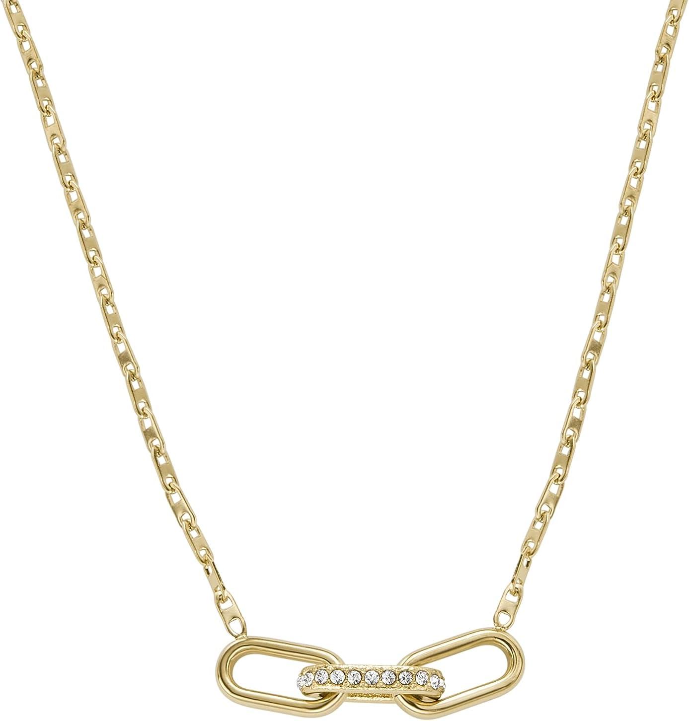 imageFossil Womens GoldTone Stainless Steel Pendant Chain Necklace for WomenGold Heritage DLink Glitz Chain
