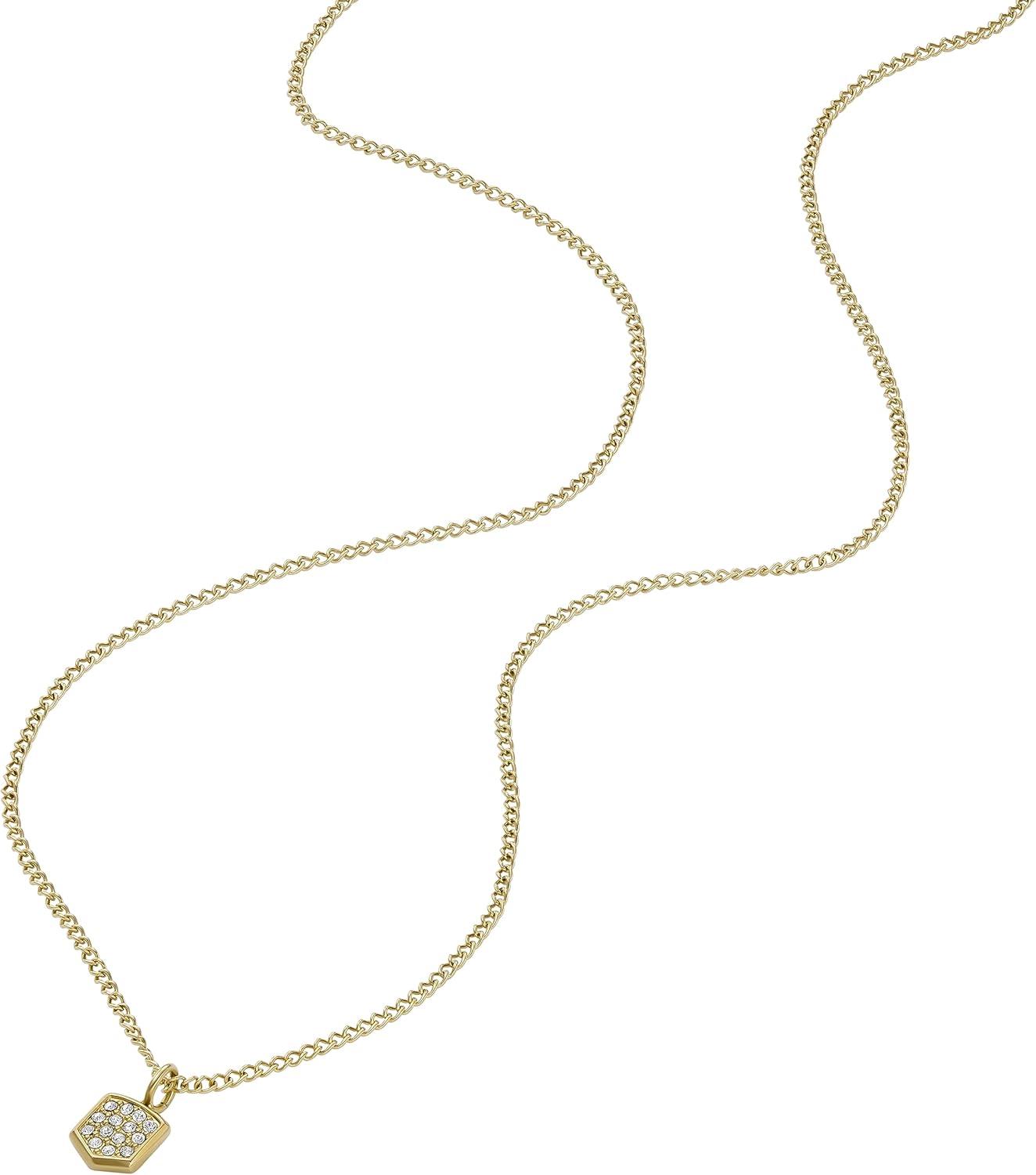 imageFossil Womens GoldTone Stainless Steel Pendant Chain Necklace for WomenGold Heritage Glitz Crest