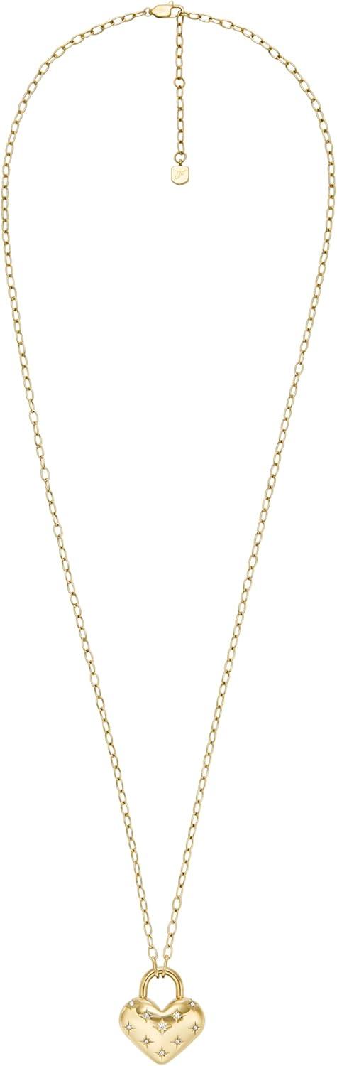 imageFossil Womens GoldTone Stainless Steel Pendant Chain Necklace for WomenGold Sadie Heart Lock