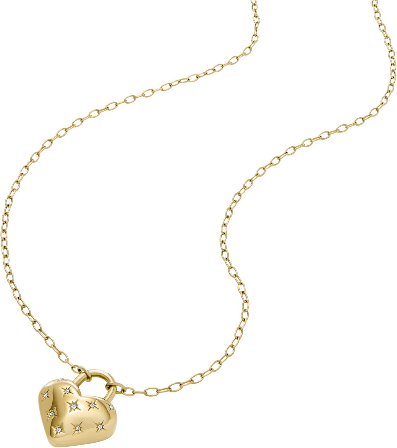 imageFossil Womens GoldTone Stainless Steel Pendant Chain Necklace for WomenGold Sadie Heart Lock