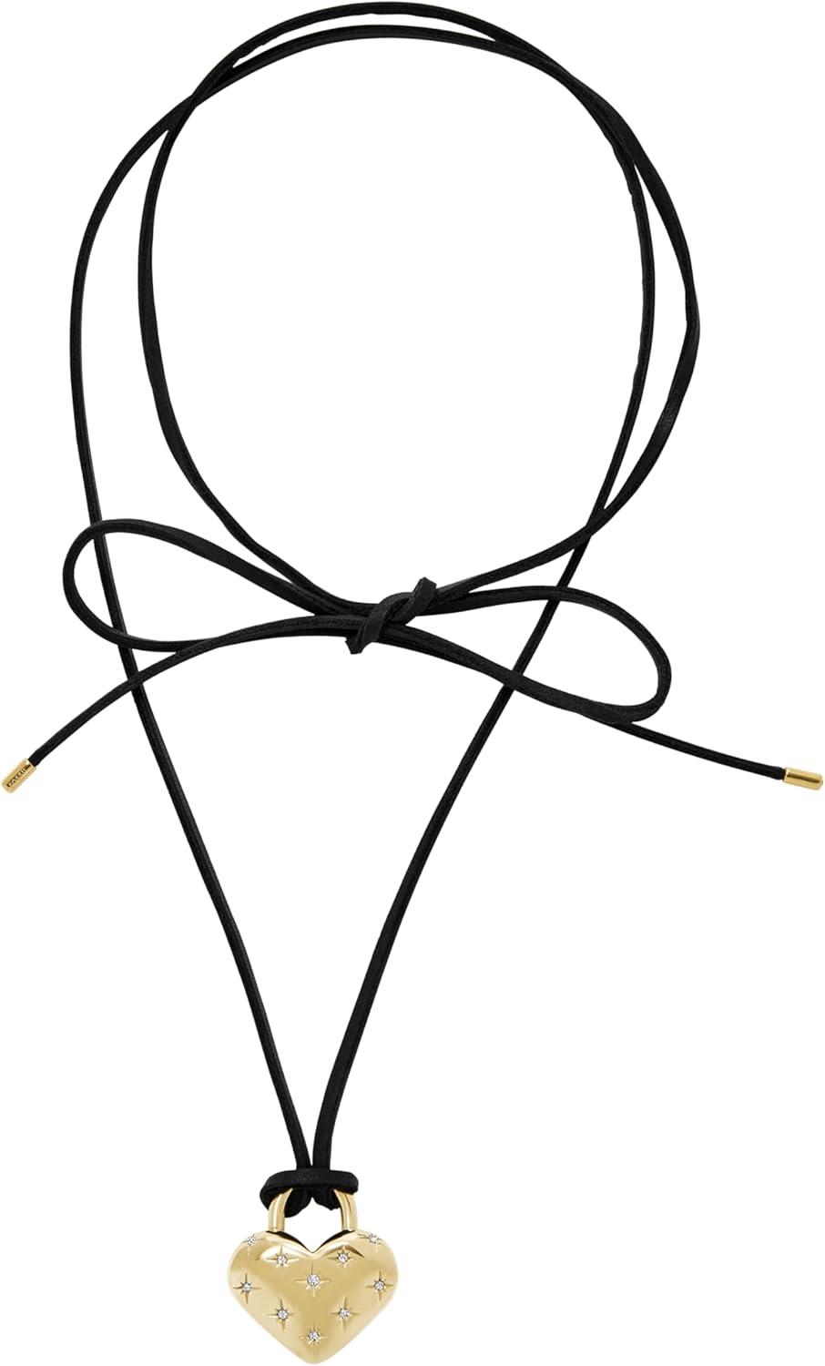 imageFossil Womens GoldTone Stainless Steel Pendant Chain Necklace for WomenGoldBlack Sadie Heart