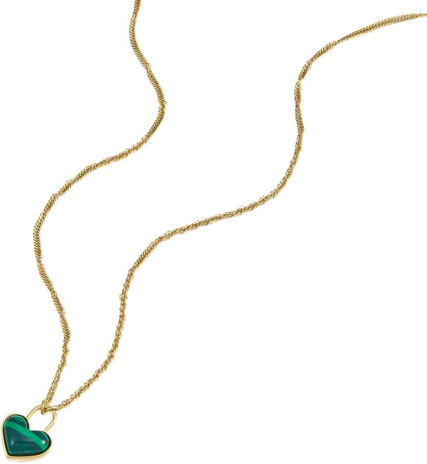 imageFossil Womens GoldTone Stainless Steel Pendant Chain Necklace for WomenGoldGreen Heart