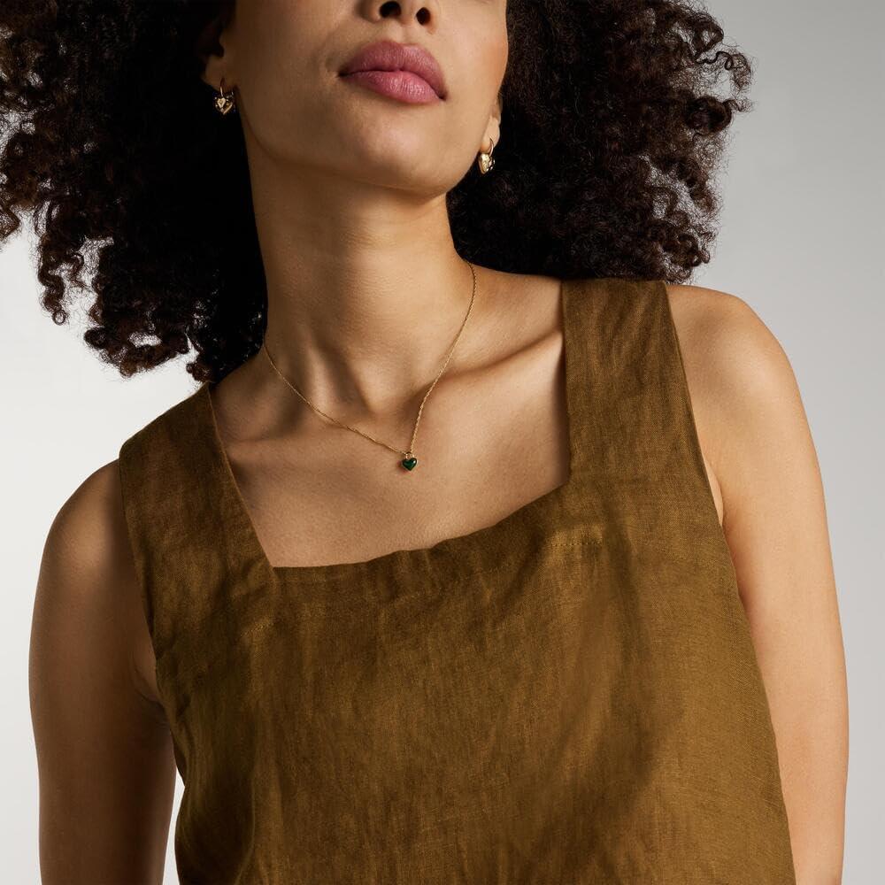 imageFossil Womens GoldTone Stainless Steel Pendant Chain Necklace for WomenGoldGreen Heart