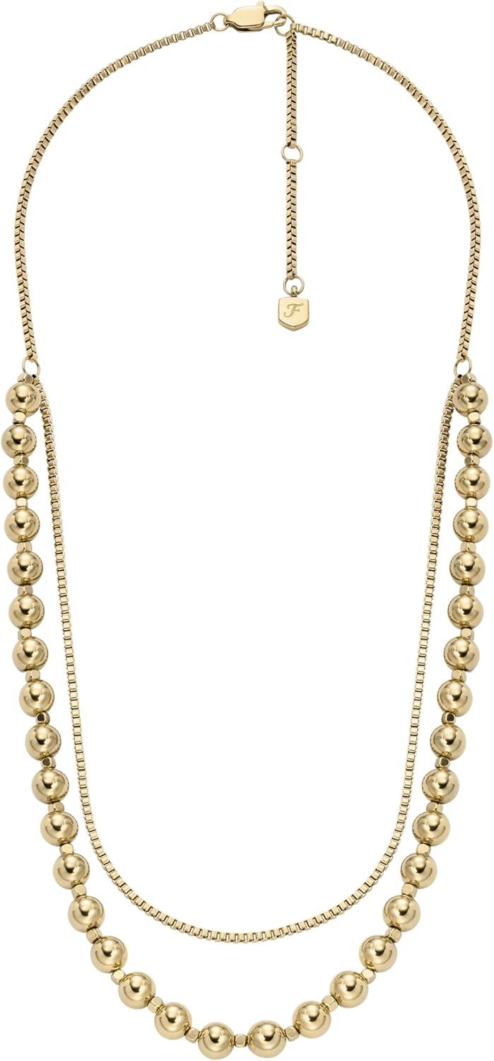 imageFossil Womens GoldTone Stainless Steel Pendant Chain Necklace for WomenLayered Gold Bead