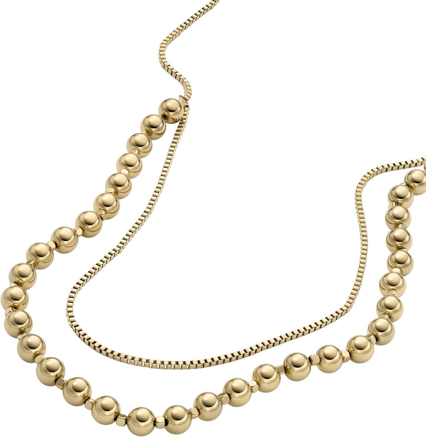 imageFossil Womens GoldTone Stainless Steel Pendant Chain Necklace for WomenLayered Gold Bead