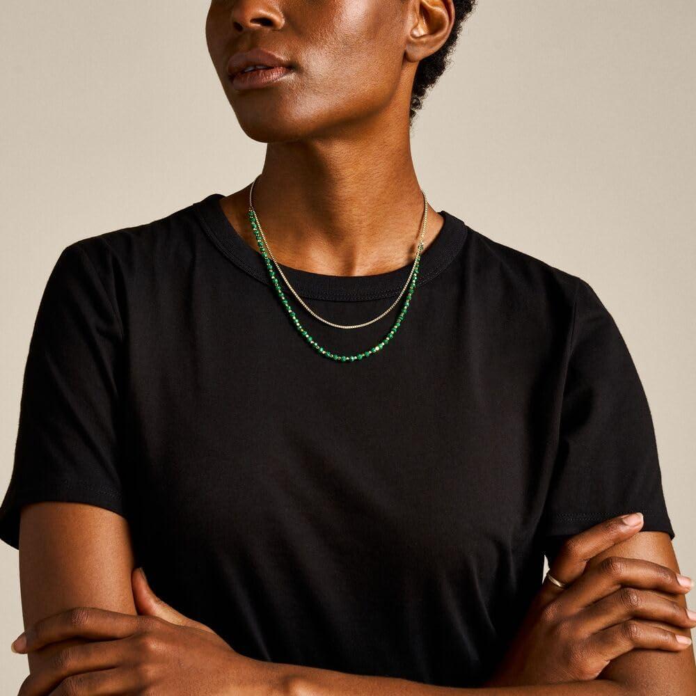 imageFossil Womens GoldTone Stainless Steel Pendant Chain Necklace for WomenLayered Green Bead