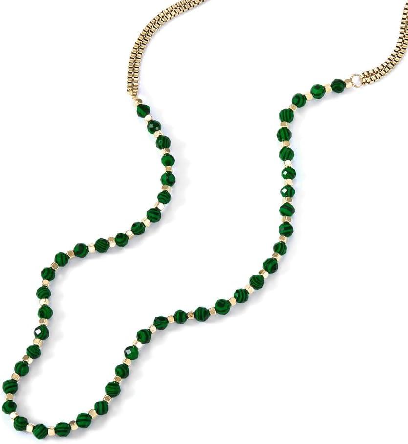 imageFossil Womens GoldTone Stainless Steel Pendant Chain Necklace for WomenLayered Green Bead