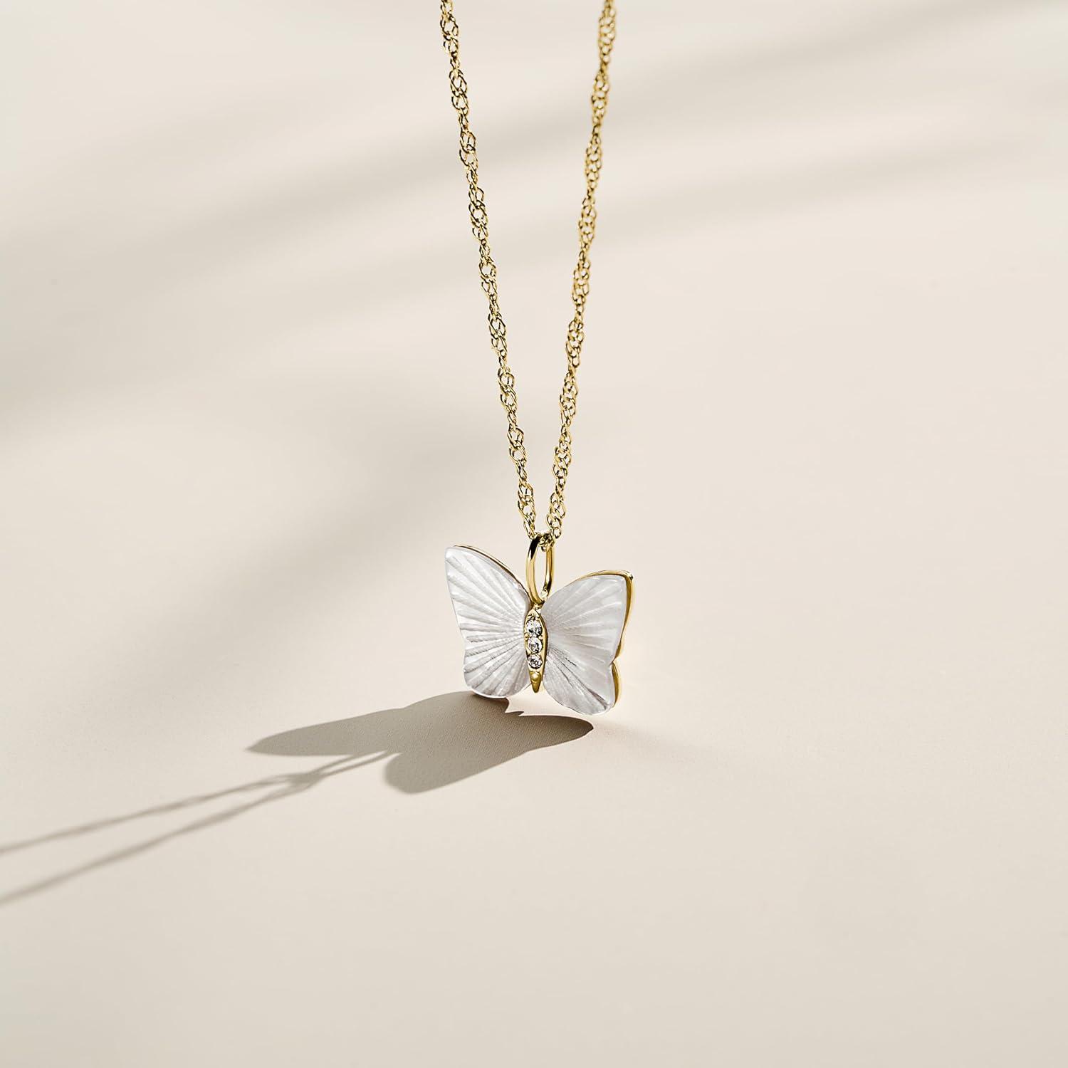 imageFossil Womens GoldTone Stainless Steel Pendant Chain Necklace for WomenMOP Butterfly