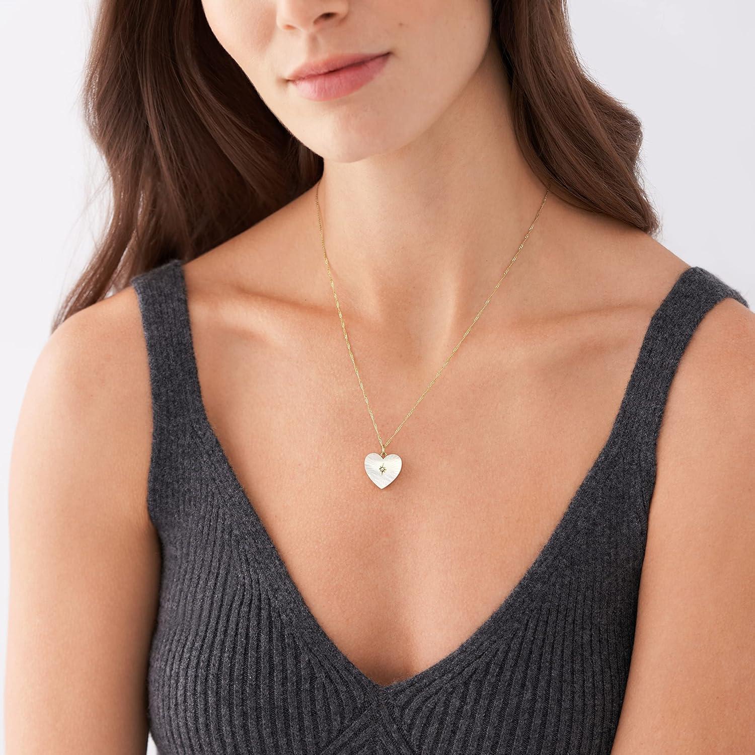 imageFossil Womens GoldTone Stainless Steel Pendant Chain Necklace for WomenMOP Heart Locket