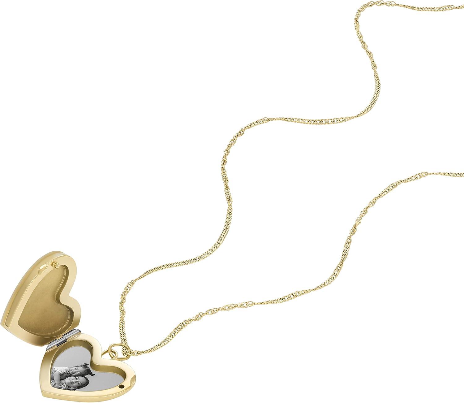 imageFossil Womens GoldTone Stainless Steel Pendant Chain Necklace for WomenMOP Heart Locket