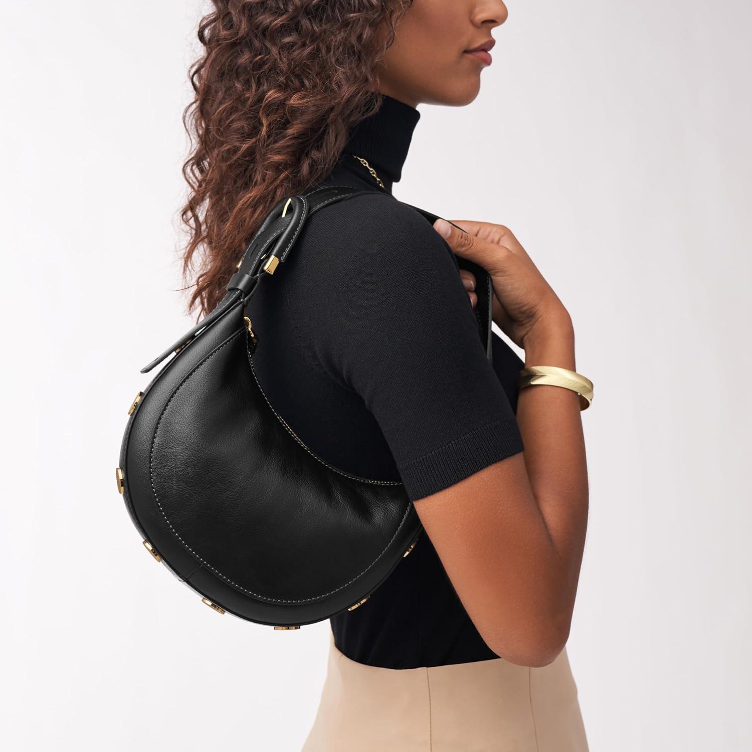 imageFossil Womens Harwell Leather Crescent Shoulder BagBlack