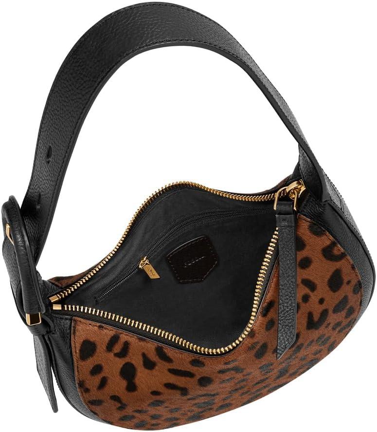 imageFossil Womens Harwell Leather Crescent Shoulder BagBlackLeopard Haircalf