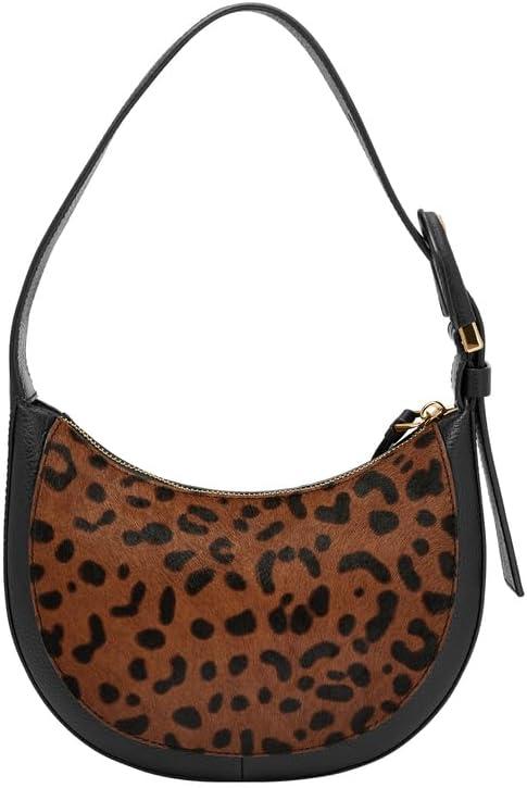 imageFossil Womens Harwell Leather Crescent Shoulder BagBlackLeopard Haircalf