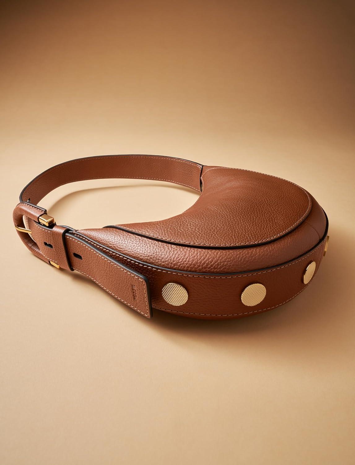 imageFossil Womens Harwell Leather Crescent Shoulder BagMedium Brown