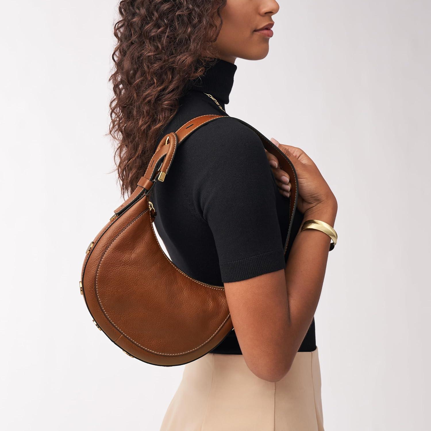 imageFossil Womens Harwell Leather Crescent Shoulder BagMedium Brown
