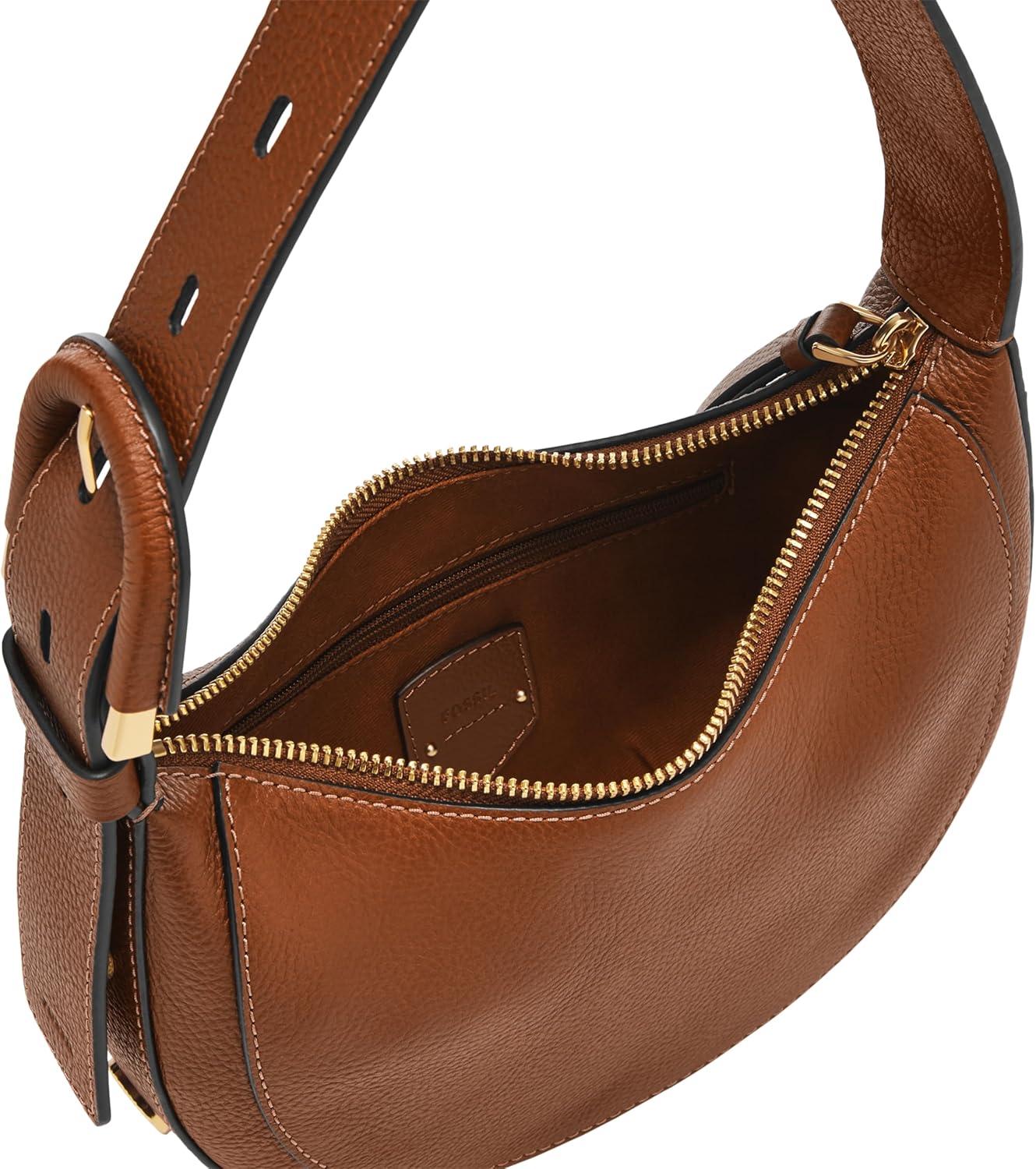 imageFossil Womens Harwell Leather Crescent Shoulder BagMedium Brown